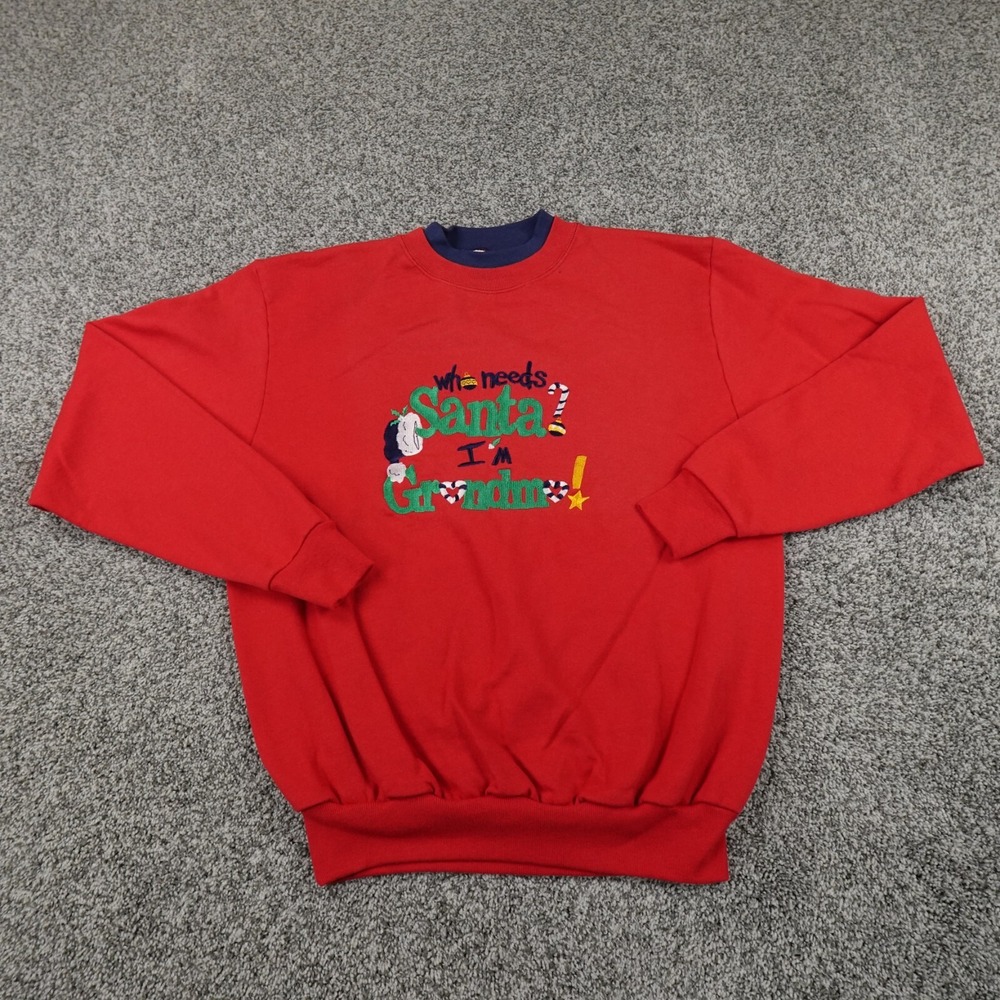 VTG Grandma Sweater Womens M Red Santa‎ Christmas Pullover Crewneck Sweatshirt